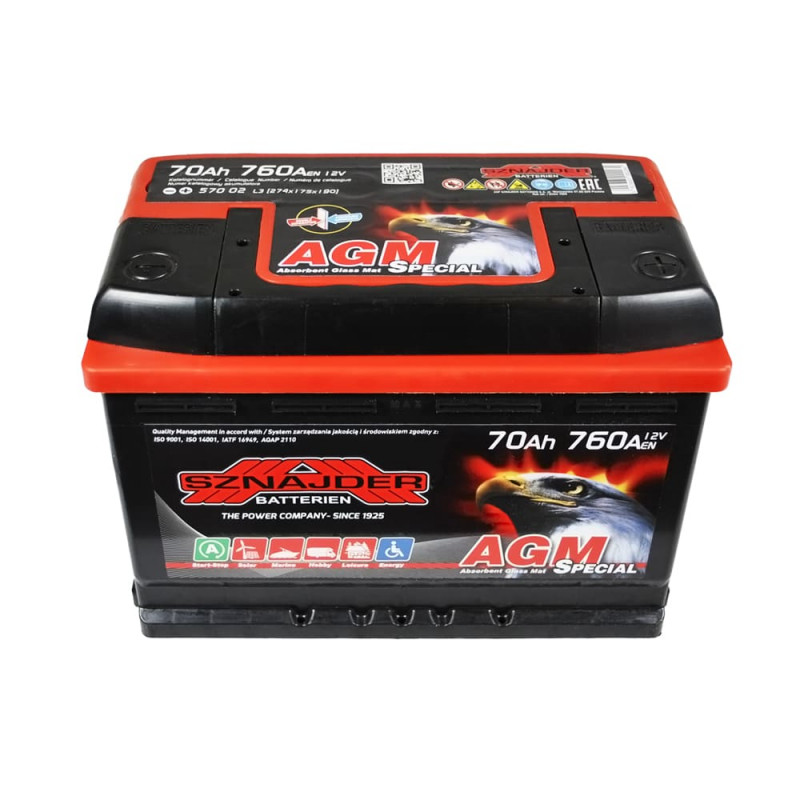 Acuuページです Автомобильный аккумулятор SZNAJDER AGM 70Ah 760A R+ (правый +) L3